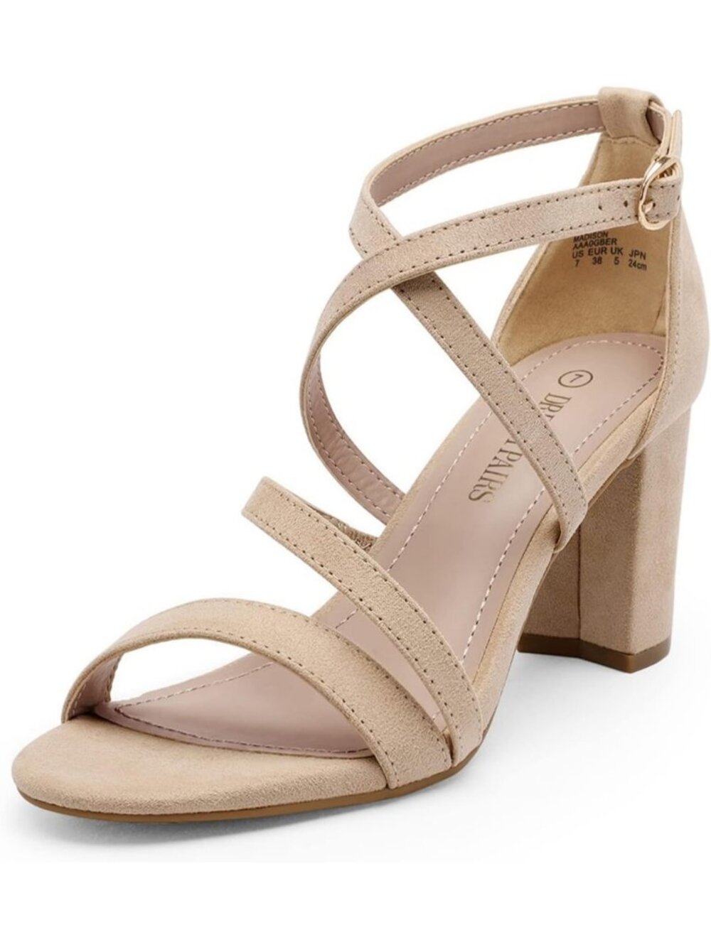 Women's Nude Suede Block Chunky Heel Sandals Suitable Open Toe Cross Strap Shoes